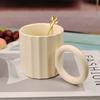 Caneca listrada nórdica anel de cor contrastante vintage copo de água de cerâmica caneca de café para escritório masculina e feminina presente feito à mão atacado