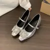 Zapatos Mary Jane Franceses de Tacón Alto para Mujer 2026 Primavera/Otoño Nuevo Estilo Hebilla Cuadrada con Pedrería Correa Única Elegantes Versátiles Planos
