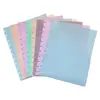 Hojas divisoras de PP esmerilado de 8 colores con perforaciones tipo hongo, resma de plástico para cuaderno A4 con diseño de doble bolsillo