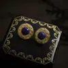 Pendientes de Plata 925 con Aguja, Diseño de Nicho, Nuevos Pendientes Dorados para Mujer con Lapislázuli, Disco Retro, Clásico Europeo y Americano