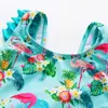 Nuevo Traje de Baño para Niñas Estampado de Flamenco Traje de Baño Infantil con Tirantes y Volantes Traje de Baño Enterizo