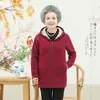 Casaco de lã feminino de meia-idade e idosos para outono e inverno, suéter de lã com capuz de vovó, suéter casual de comprimento médio e espesso