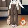 Pantalones de maternidad sin soporte para el vientre otoño e invierno ropa exterior más terciopelo más grueso talla grande sueltos pierna ancha pantalones cálidos casuales largos ropa de invierno