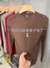 Top Interior Básico de Color Sólido de Cuello Alto Pequeño de Gama Alta para Mujer, Simple y Versátil, Elegante Camisa Base Casual de Manga Larga con Patrón de Espina de Pescado, Moderno