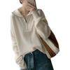 Suéter Nuo macio de lapela Feminino europeu moda solto meio zíper pullover moda outono e inverno casual all-matching top