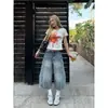 Pantalones Capri de Mezclilla Anchos Estilo Vintage Lavado Talla Grande, Verano Delgados Estilo Americano de Cintura Alta Sueltos Versátiles de Pierna Recta