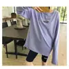 Camiseta Axi Fina de Manga Longa Feminina Verão Nova Estampada Retrô Comprimento Médio Larga