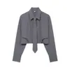 Moda Callejera de Primavera 2026 para Mujer de Aliexpress Transfronterizo Camisa Corta de Popelina con Decoración de Corbata 4764813