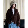 Outono/Inverno Novo Estilo Coreano Relaxado Gola V Malha Escovada Lã Cardigã Cachecol Silhueta Solta Encaracolada Top Feminino