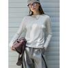 Louvre Principios de Otoño Nuevo Estilo Coreano Relajado Color Básico Cuello Redondo Ligeramente Ajustado Camiseta Interior Suave Transpirable para Mujer