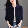 Cardigan Tricotado Rosa Vermelho com Lapela Primavera e Outono Feminino Retrô Slim Curto Suéter Manga Longa Mais Fácil de Combinar Jaqueta Pequena