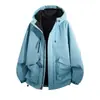 Chamarra cortavientos con capucha estilo outdoor de algodón para hombres y mujeres, engrosada, a prueba de viento, impermeable, de corte holgado, con cremallera, abrigo funcional
