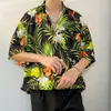 Camisa hawaiana con estampado floral para niños, estilo fino de verano, estilo Hong Kong, marca de moda, elegante, informal, de media manga, tendencia superior.