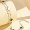 Pulsera de Malquita Sintética Personalizada con Trébol de Cuatro Hojas para Mujer Joyería Versátil de Plata de Ley S925 Venta al por Mayor Dropshipping