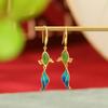 Joyería Yuebao Plata Esterlina S925 Chapado en Oro Jaspe Hetian Vintage Estilo Nacional Cloisonné Aretes de Ballena Gancho para Oreja de Pez Pequeño