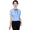 Camisa Azul de Manga Curta Roupas de Trabalho Femininas 2022 Verão Nova Camisa de Chiffon Camisa Fina Desgaste de Negócios Top de Manga Curta