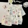 2026 Nuevo Estilo Pijama de Manga Corta con Cuello de Muñeca Fino para Niñas Conjunto de Ropa para el Hogar de Algodón Nube de Verano para Niños Mayores