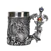 Taza de Cerveza de Gran Capacidad con Mango de Espada Patrón de Dragón, Taza Tallada de Dragón Estilo Fantasía Multicolor, Taza de Artesanía Metálica al por Mayor