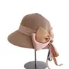Sombrero de pescador de ala corta de paja con cinta de lazo elegante estilo francés para mujer, sombrero de paja versátil y elegante para el verano, sombrero tipo cubo para protección solar en vacaciones