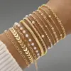 Pulsera Cruzada Europea y Americana Juego de Pulseras Bohemio Minimalista Cadena Metálica para Mujer Cadena Multicapa 5 Pulseras