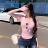 Comercio Exterior Transfronterizo Sitio Independiente de Aliexpress Tk Ropa de Mujer 2025 Versátil Cuello en V Manga Corta Ajustado Ceñido a la Cintura Adelgazante Camiseta