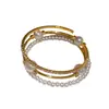 Pulsera Abierta de Perlas Irregulares de Tres Capas Incrustada con Diamantes, Pulsera de Estilo Palacio Retro, Lujo Ligero, Gama Alta, Joyería Elegante para la Mano para Mujeres
