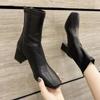 Botas populares de Internet para mujer, otoño e invierno 2021, nuevo estilo, tacón grueso, cremallera trasera que combina con todo, botas cortas de cuero adelgazantes, botas Martin de tacón alto