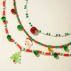 Joyería Europea y Americana Navidad Cuentas de Arroz de Colores Collar de Cuentas de Moda Papá Noel Árbol de Navidad Campana Collar Multicapa