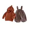 Conjunto de Dos Piezas Dianxi para Bebés y Niños Pequeños: Suéter Grueso con Forro de Felpa, Capucha con Pompón Simple y Overol de Lunares para Niñas en Invierno