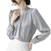 Camisa Sencilla de Estilo para Mujer Primavera 2026, Top de Satén Elegante con Cuello en V Otoño, Estilo Maduro para el Trabajo