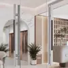 Manija de Puerta de Vidrio Templado Acero Inoxidable Engrosado Dorada Empujar-Tirar Manija de Puerta Maciza con Marco Negra Espaciado de Agujeros Personalizable