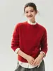Suéter tejido simple y básico 75% cachemira, 25% seda de morera para mujer, cuello redondo, hilo floral, adelgazante, adecuado para el trabajo o uso casual