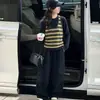 Blusa listrada da moda, estilo duas peças, de manga longa, para meninas mais velhas, conjunto de outono, calça cargo moderna e estilosa para meninas de meia-idade e mais velhas, roupas de outono