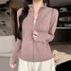 K1223 Cárdigan personalizado para mujer de otoño e invierno, grueso, ajustado, de manga larga, con bolsillos y cuello alto de cremallera