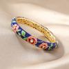 Nova pulseira cloisonné rosa estilo étnico esmalte camada dupla ouro verdadeiro joias retrô femininas