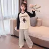 Conjunto de pijama de manga larga de imitación de algodón lindo para primavera y otoño, ropa para el hogar para padres e hijos, para niñas y niños de 15 años