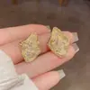 Pendientes Metálicos de Lujo Ligero con Patrón de Satén Europeos y Americanos con Pedrería Brillante en Forma de Diamante, Diseño Cuadrado Geométrico, Estilo de Moda