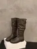 Botas altas de tacón grueso color caqui apilado, botas largas para mujer, nuevo modelo 2024 para primavera, otoño e invierno, botas de montar ajustadas a media pantorrilla