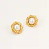 Pendientes de Encaje de Cáñamo Dorado Estilo Europeo y Americano Flor Perla Acero Inoxidable Chapado en Oro Joyería para Orejas de Lujo Ligero Venta al por Mayor