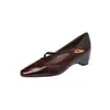 Zapatos Mary Jane de punta cuadrada poco profundos de piel de vacuno de capa superior con aumento de altura interno, zapatos de tacón medio versátiles para ir al trabajo, elegantes y adecuados para combinar con faldas