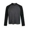 Eme Camiseta Básica Casual Retro de Manga Longa em Lã Merino com Gola Redonda e Manga Raglan para Homens e Mulheres
