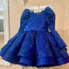 Aliexpress Transfronterizo Vestido Infantil Vestido de Princesa con Lentejuelas 2025 Falda Tutú Infantil Pequeña y Mediana Cumpleaños Infantil Azul