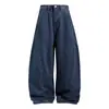 Jeans de Pierna Ancha con Corte Curvo para Hombre, Marca de Moda High-Street, Costuras de Contraste Bicolor, Diseño Deconstruido, Pantalones Largos de Corte Holgado