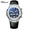 Reloj de hombre Chenxi multifuncional de tres subesferas y seis agujas con calendario, fase lunar, cronógrafo, forma octagonal, reloj de cuarzo para transmisión en vivo transfronteriza