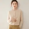 Cardigã de Caxemira Gola Redonda Feminino Fino de Caxemira de Cabra Raglan Cor Lisa Solto Confortável Versátil Temperamento Moda Malha Outerwear