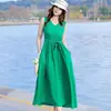 Nuevo Vestido de Algodón y Seda Francés para Mujer Verano Sin Mangas Tipo Chaleco Vestido de Gama Alta Color Playa Vacaciones Playa Vestido Largo