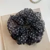 Scrunchie de organza fofo e descontraído, elástico de cabelo franzido elegante estilo coreano, elástico para mulheres amarrarem rabos de cavalo