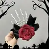Acessório de cabeça de Halloween rosa caveira grampo de cabelo de tule para mulheres presilha lateral para cabelo acessório de festa cosplay decoração de mão de caveira