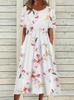 Amazon Transfronterizo 2022 Moda de Verano Vestido Largo de Vuelo Grande Cuello Redondo Pulóver Estampado Media Manga Vestido Holgado para Mujer