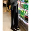 Pantalones Deportivos Negros de Talle Alto Talla Grande 100 kg para Mujeres Curvilíneas, Otoño Temprano, Corte Holgado, Adelgazantes, Pierna Ancha, Casual, de Largo Completo